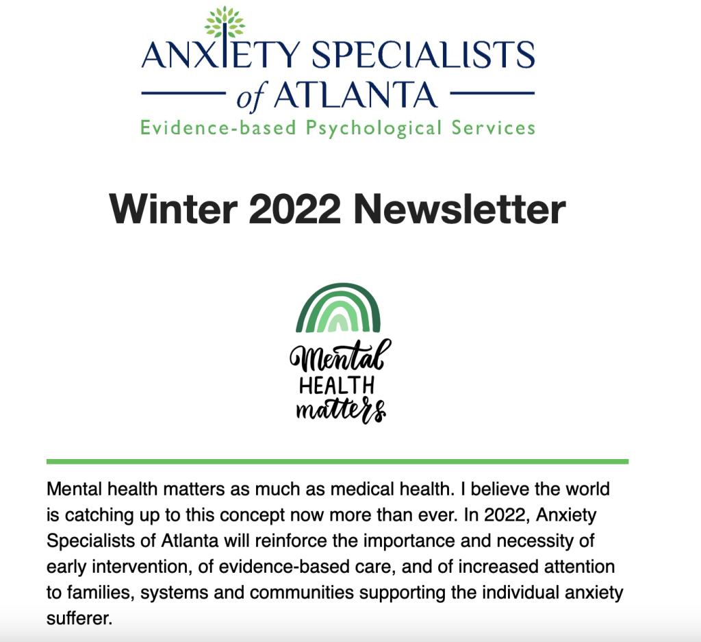 anxiety specialists of atlanta newsletter